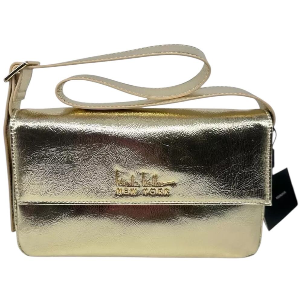Nicole Miller metallic gold crossbody shoulder bag magnetic flap closure NWT